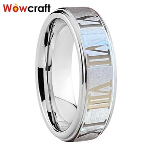 Tungsten Carbide Roman Numeral Engraved Ring