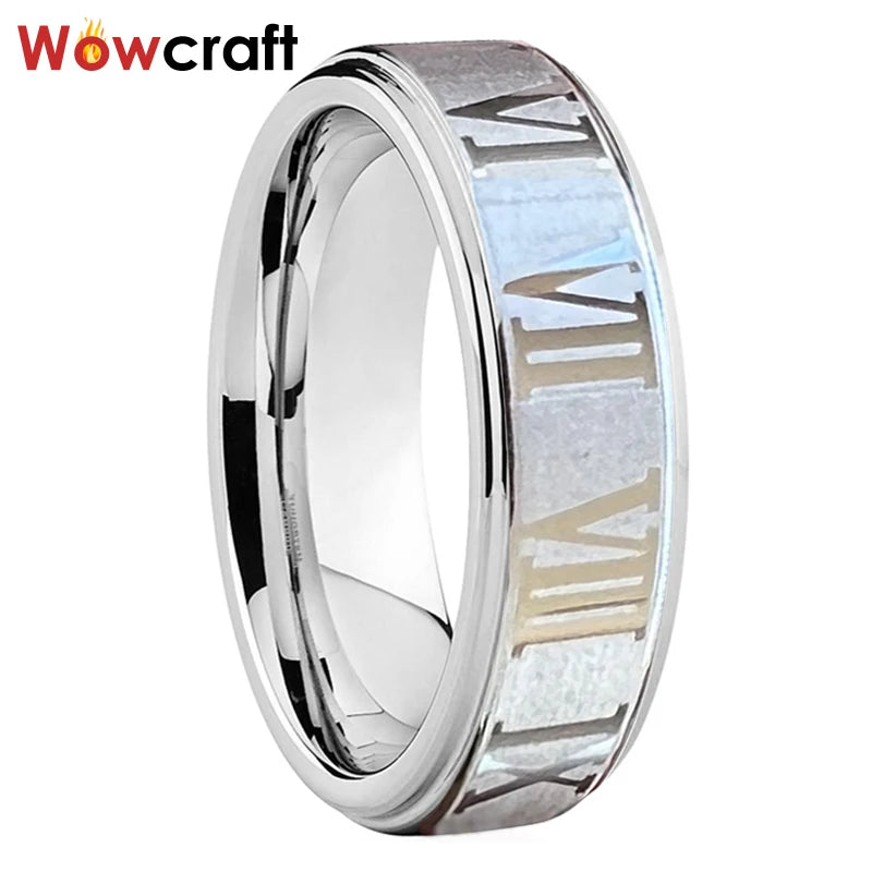 Tungsten Carbide Roman Numeral Engraved Ring