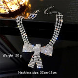 Crystal Bow Pendant Necklace Rhinestone Jewelry Party