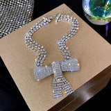 Crystal Bow Pendant Necklace Rhinestone Jewelry Party