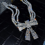 Crystal Bow Pendant Necklace Rhinestone Jewelry Party
