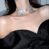 Crystal Bow Pendant Necklace Rhinestone Jewelry Party