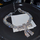 Crystal Bow Pendant Necklace Rhinestone Jewelry Party