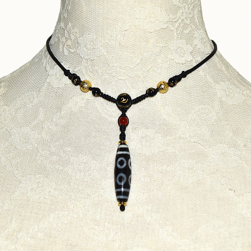 Woven Agate Pendant Necklace 8 Eyes DZI Ladies Necklace