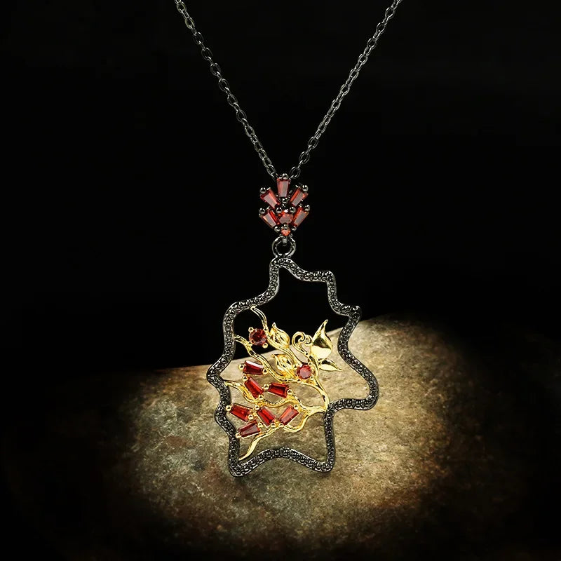 Geometric Red Zircon Necklace Italian Ladies Sweater Chain Pendant