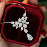 Water Drop Pendant Necklace Pave CZ Silver Choker