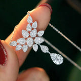 Water Drop Pendant Necklace Pave CZ Silver Choker