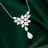 Water Drop Pendant Necklace Pave CZ Silver Choker