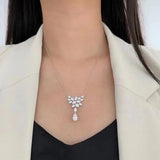 Water Drop Pendant Necklace Pave CZ Silver Choker
