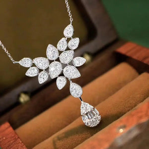 Water Drop Pendant Necklace Pave CZ Silver Choker