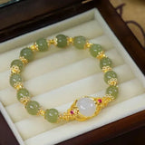 Vintage Hetian Jade Lotus Pendant Bracelet for Women