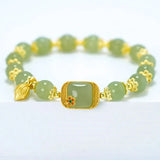 Vintage Hetian Jade Lotus Pendant Bracelet for Women