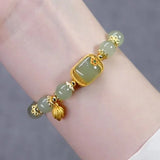 Vintage Hetian Jade Lotus Pendant Bracelet for Women