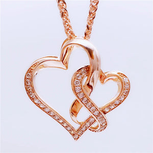 Purple Double Heart Pendant Crystal 14K Rose Necklaces for Girlfriend