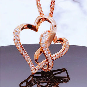 Purple Double Heart Pendant Crystal 14K Rose Necklaces for Girlfriend