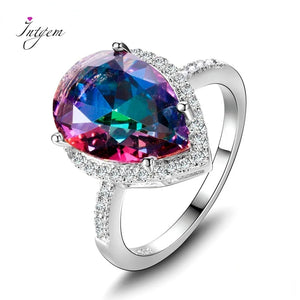S925 Silver Rainbow Topaz Dripping Ring Wedding Jewelry