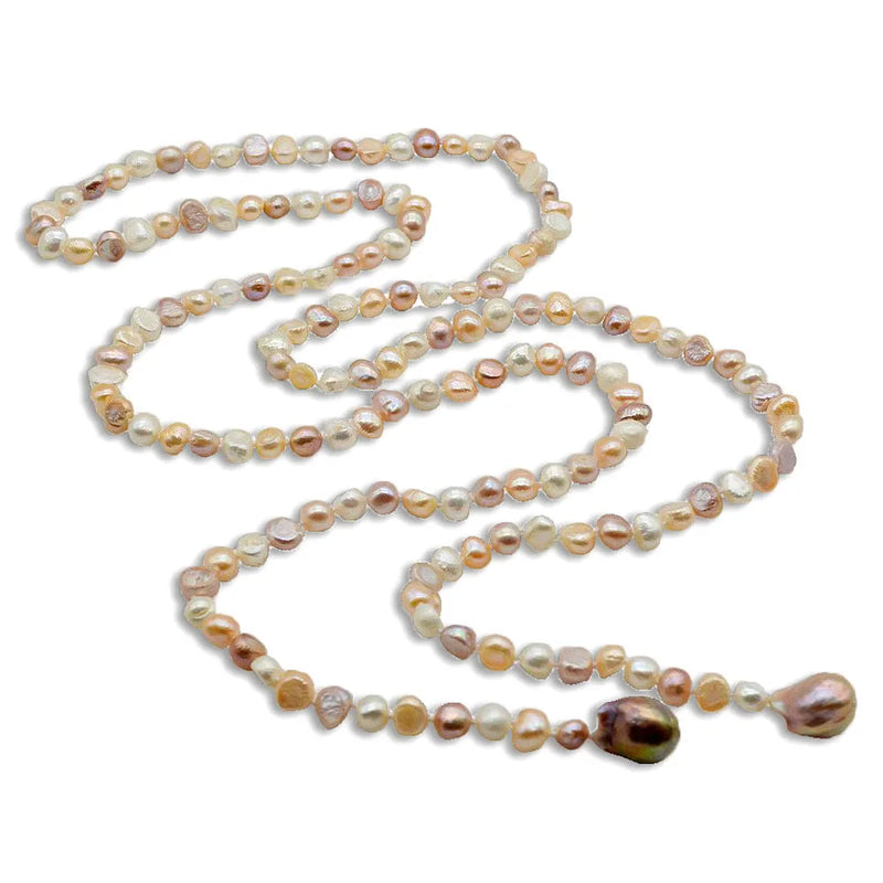 Baroque Pearl Long Necklace, Colorful Wedding Jewelry