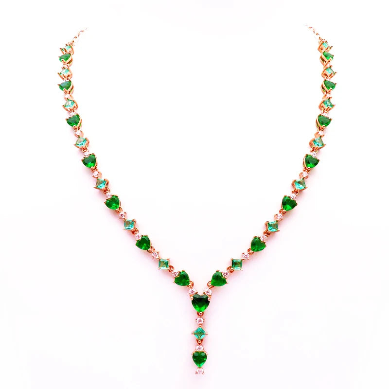 Purple Emerald Heart Crystal Necklace 14K Rose Gold Wedding Gift