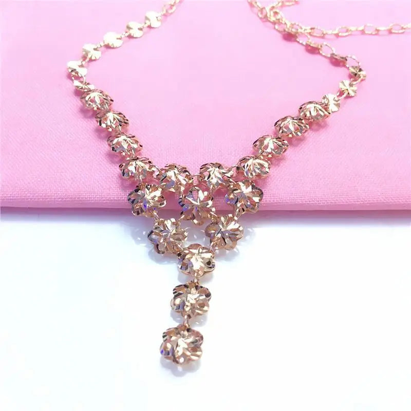 585 Purple Flower Tassel Pendant Rose Necklace