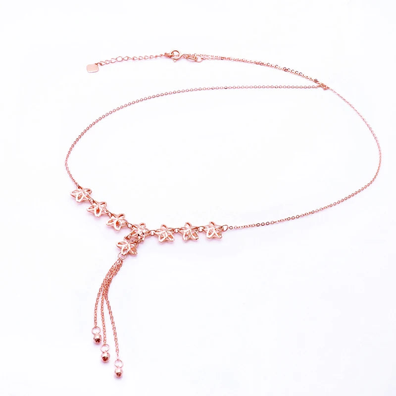585 Purple Star Tassel Chains Necklace Plated 14K Rose Pendant