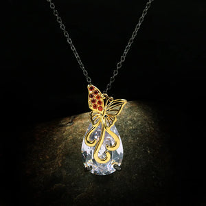 Oversized Water Drop Zircon Bow Necklace Pendant