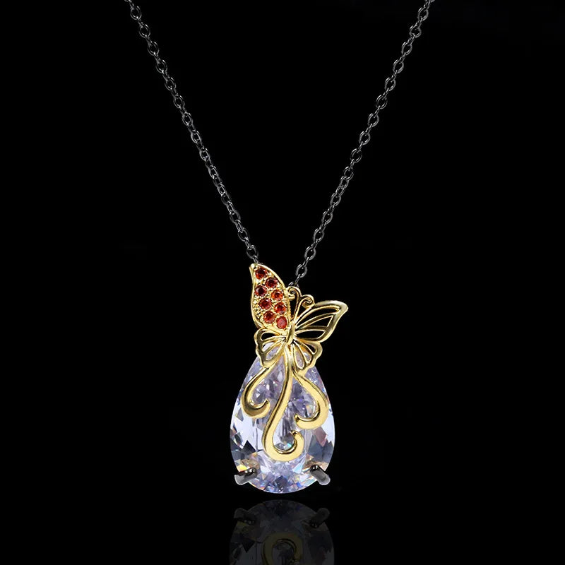 Oversized Water Drop Zircon Bow Necklace Pendant