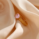 Woven Chain Stainless Steel Wedding Ring Green Pink Purple CZ Stone