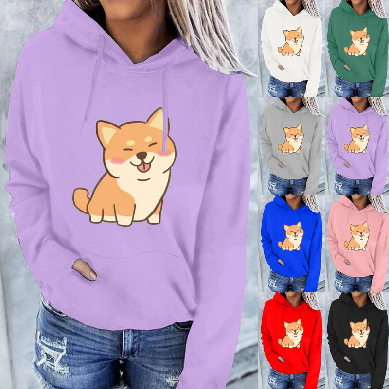 Women's Corgi Print Zip up Hooded Sweatshirt