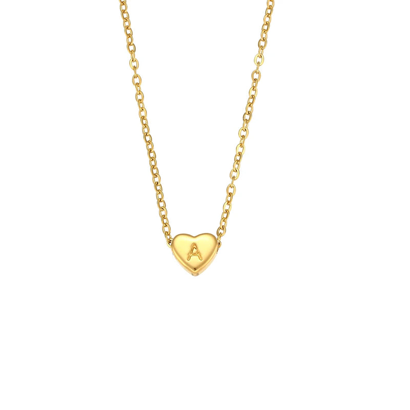 Stainless Steel Love Initial Necklace - Mini Heart Shape Letter Pendant