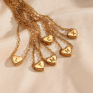Stainless Steel Love Initial Necklace - Mini Heart Shape Letter Pendant