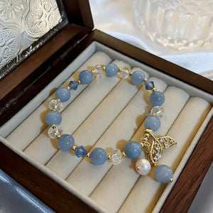 Natural Cat's Eye Stone Jades Pendant Love Bracelet, Adjustable Pearl String