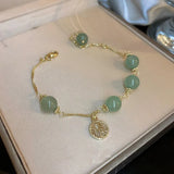 Natural Cat's Eye Stone Jades Pendant Love Bracelet, Adjustable Pearl String
