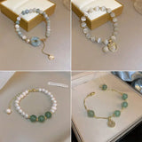 Natural Cat's Eye Stone Jades Pendant Love Bracelet, Adjustable Pearl String