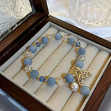 Natural Cat's Eye Stone Jades Pendant Love Bracelet, Adjustable Pearl String