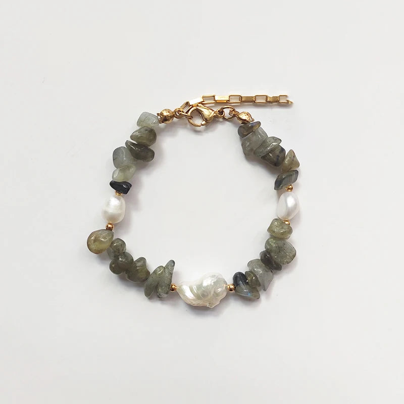 Natural Pearl Bracelet Grey Stone Friendship Jewelry