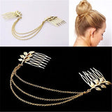 Golden Leaf Chain Tassel Headband Leaf Hair Comb Insert Comb