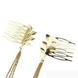Golden Leaf Chain Tassel Headband Leaf Hair Comb Insert Comb