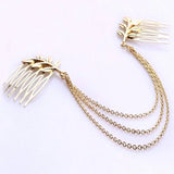 Golden Leaf Chain Tassel Headband Leaf Hair Comb Insert Comb