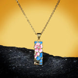 Peach Blossom Flower Pendant Necklace Enamel Silver Chain Party Jewelry
