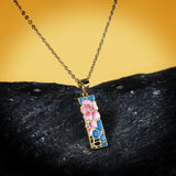 Peach Blossom Flower Pendant Necklace Enamel Silver Chain Party Jewelry