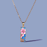 Peach Blossom Flower Pendant Necklace Enamel Silver Chain Party Jewelry