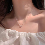 Pink Heart Pendant Necklace 925 Sterling Silver Y2K Jewelry