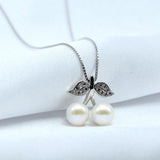 Natural Pearl Cherry Shape Silver Pendant Necklace for Girls
