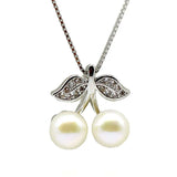 Natural Pearl Cherry Shape Silver Pendant Necklace for Girls