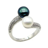 Colorful Freshwater Pearl CZ Silver Ring Adjustable Girls Jewelry