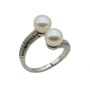 Colorful Freshwater Pearl CZ Silver Ring Adjustable Girls Jewelry