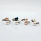 Colorful Freshwater Pearl CZ Silver Ring Adjustable Girls Jewelry