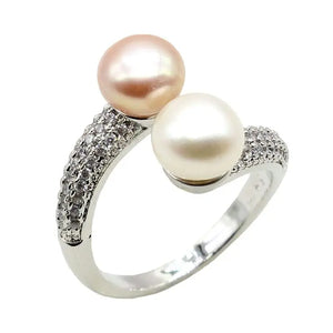 Colorful Freshwater Pearl CZ Silver Ring Adjustable Girls Jewelry