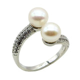 Colorful Freshwater Pearl CZ Silver Ring Adjustable Girls Jewelry