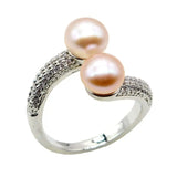 Colorful Freshwater Pearl CZ Silver Ring Adjustable Girls Jewelry